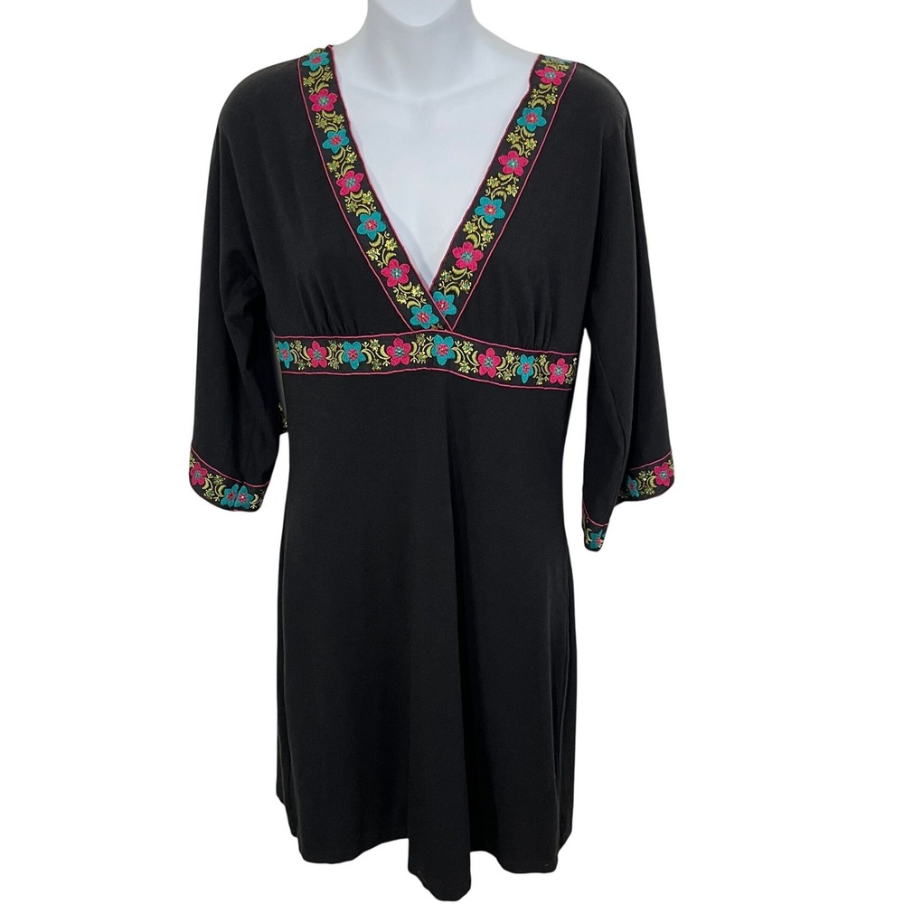 Rave‎ Y2K Embroidered V Neck Babydoll Dress Women's Size Medium